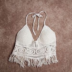Zaful Crocheted cream colored halter top